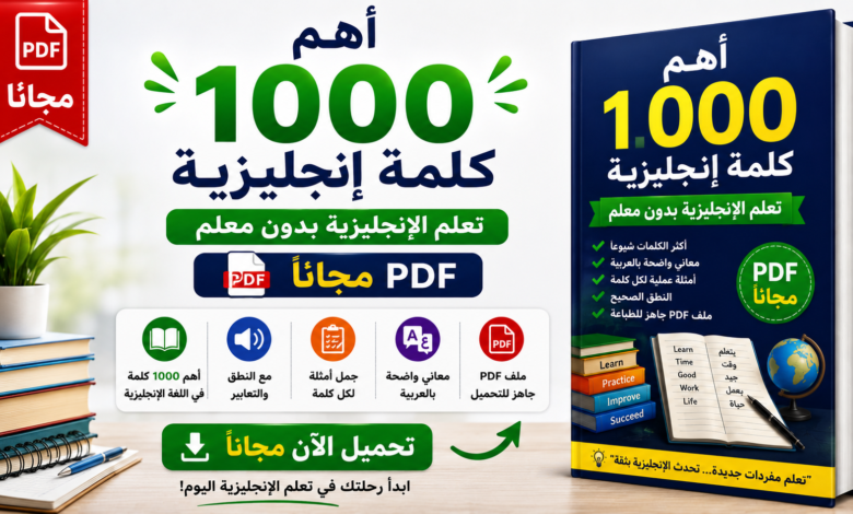 أهم 1000 كلمة إنجليزية PDF مجاناً: تعلم الإنجليزية بدون معلم