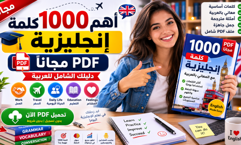 أهم 1000 كلمة إنجليزية PDF مجاناً: دليلك الشامل للعربية